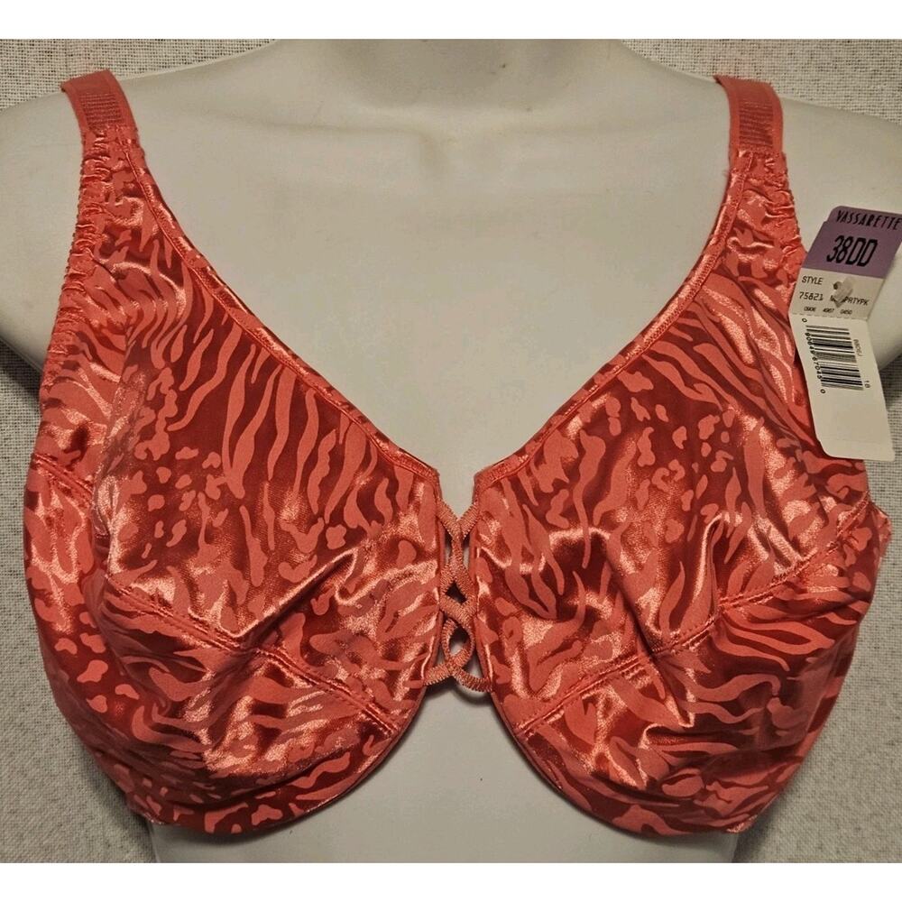 Vintage NOS Vassarette 75821 Pink Print Satin Second Skin Lace-up front Bra 38DD